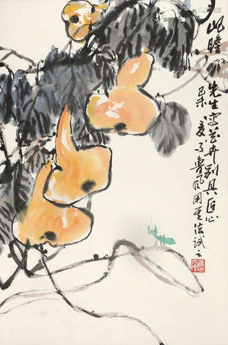 鲁风（b.1939） 己未（1979年）作 葫芦螳螂 立轴 设色纸本