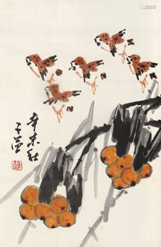 崔子范（1915～2011） 辛未（1991年）作 花鸟 镜片 设色纸本