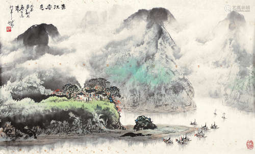 庞泰嵩（b.1938） 丙子（1996年）作 东江春色 镜片 设色纸本