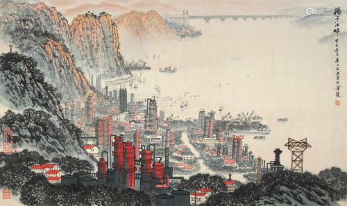 宋文治（1919～1999） 甲子（1984年）作 扬子江畔 镜片 设色纸本