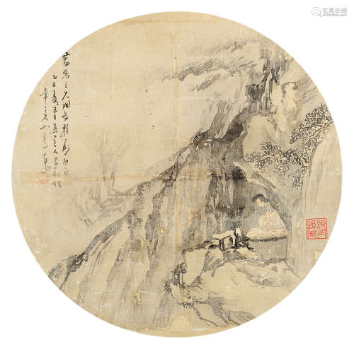 苏六朋（1791～1862） 乙已（1845年）作 山中仙（团扇） 镜框 设色绢本