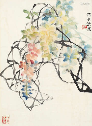 何水法（b.1946） 花卉 立轴 设色纸本