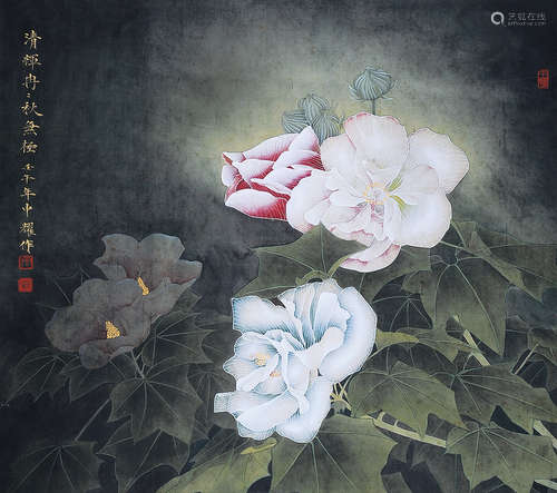 周中耀（b.1945） 壬午（2002年）作 清辉冉冉秋无极 镜框 设色绢本