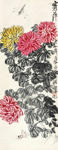 齐白石（1864～1957） 红菊 立轴 设色纸本