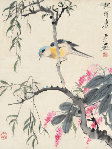 唐云（1910～1993） 花鸟 镜片 设色纸本