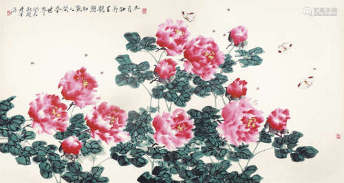 周彦生（b.1942） 癸未（2003年）作 三月牡丹 镜片 设色纸本