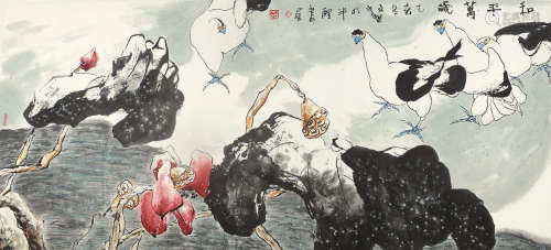 江文湛（b.1940） 乙亥（1995年）作 花鸟 镜片 设色纸本