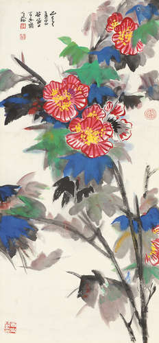 韩天衡（b.1940） 己巳（1989年）作 花卉 立轴 设色纸本