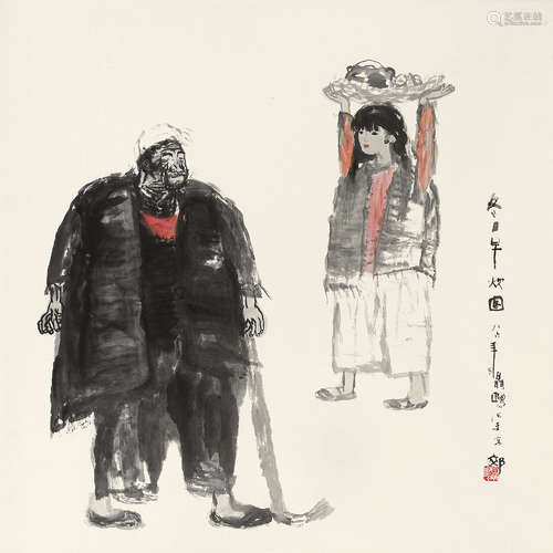 聂鸥（b.1948） 1986年作 冬日早炊图 立轴 设色纸本