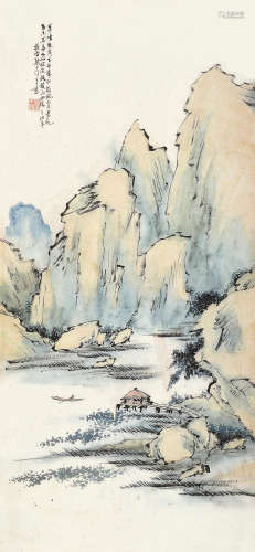梁于渭（？～1912） 浅绛山水 镜片 设色纸本