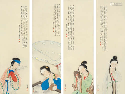 俞明（1884～1935） 四美图 （四帧） 立轴 设色纸本