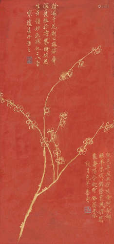 谈月色（1891～1976） 癸酉（1933年）作 金水梅花 镜框 金水朱砂绢