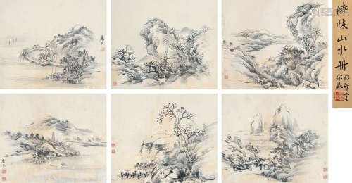陆恢（1851～1920） 山水 册页 （六开） 水墨纸本