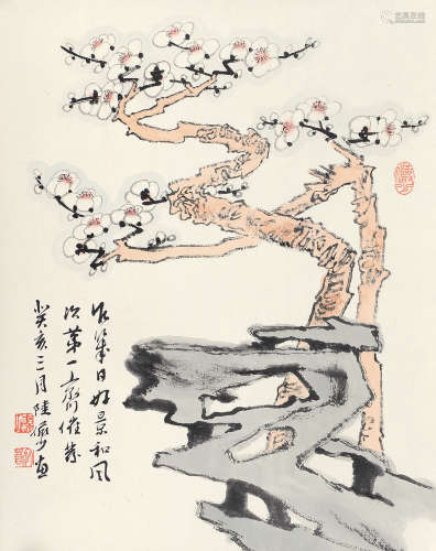 陆俨少（1909～1993） 癸亥（1983年）作 梅花 镜片 设色纸本