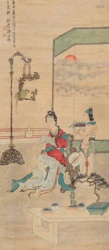 潘振镛（1852～1921） 庚申（1920年）作 仕女 立轴 设色纸本