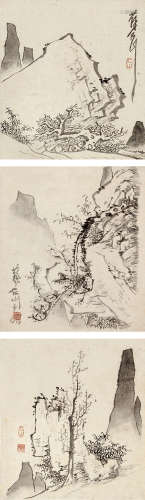 苏仁山（1814～1850） 山水（三挖） 立轴 水墨纸本