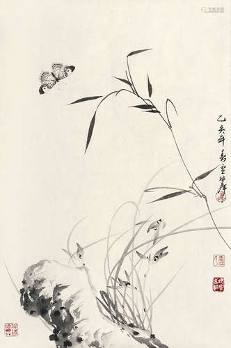 卢坤峰（b.1931） 己亥（1959年）作 蝶恋花 镜片 水墨纸本