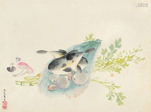 王云（1888～1934） 蔬菜海产 镜片 设色纸本