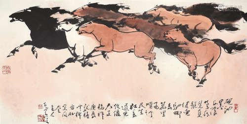 李奇茂（b.1925） 庚辰（2000年）作 奔马图 镜片 设色纸本