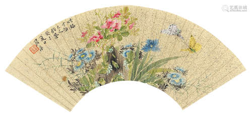 居廉（1828～1904） 癸巳（1893年）作 花卉草虫 镜框 设色纸本