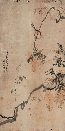 何丹山（1807～1883） 花鸟 立轴 设色纸本