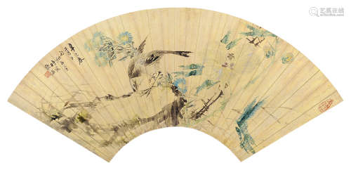 沈翊清（1861～1908） 辛巳（1881年）作 花鸟 镜片 设色金笺