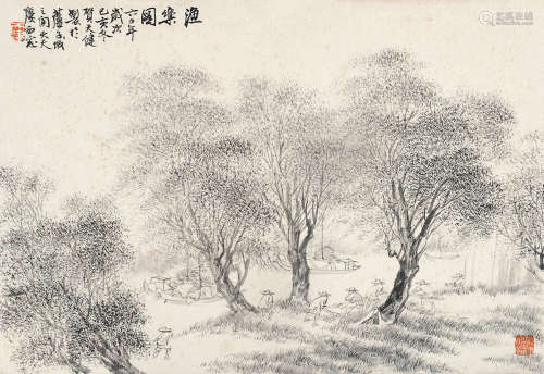 贺天健（1891～1977） 己亥（1959年）作 渔乐图 镜片 设色纸本