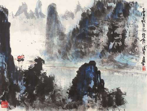陈子毅（b.1919） 戊午（1978年）作 山水 镜片 设色纸本