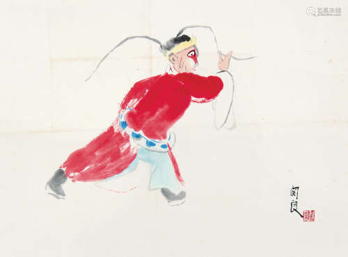关良（1900～1986） 戏曲人物 镜框 设色纸本