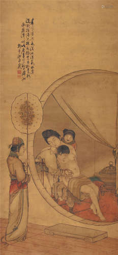 李霞（1871～1938） 贵妃出浴图 镜框 设色纸本