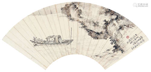 陈子奋（1898～1976） 宋人空山玩月图 扇面 水墨纸本