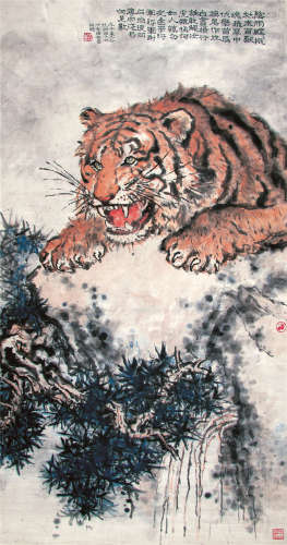 洪世清（1929～2008） 1978年作 指墨虎威图 立轴 设色纸本
