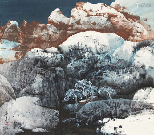 舒春光（b.1941） 雪山 托片 设色纸本