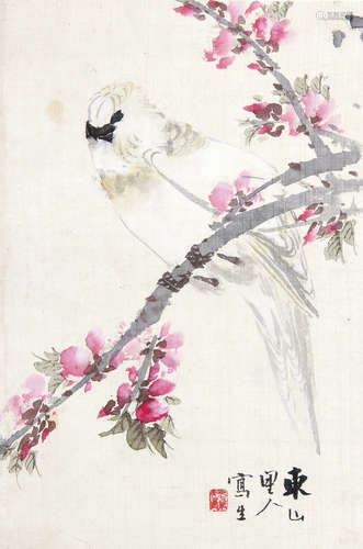 马兆麟（1837～1918） 桃花鹦鹉 镜框 设色绢本