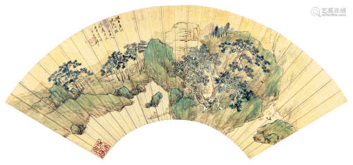 顾沄（1835～1896） 山水 扇片 设色金笺