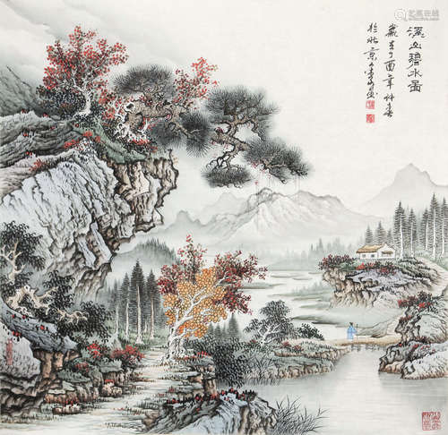 周金山（b.1964） 溪山碧水图 镜框 设色纸本