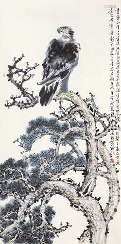 陈长松（b.1949） 松鹰图 镜框 设色纸本