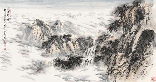 胡念祖（b.1927） 2008年作 溪山哓云 镜片 设色纸本