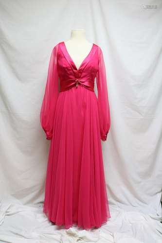 1960s hot pink chiffon evening gown