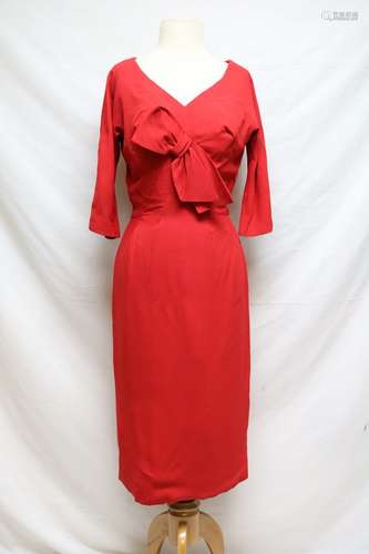 1950's Red Crepe Dress by Murray Schneider