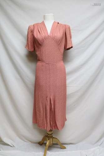 1940s blush/white polka dot dress