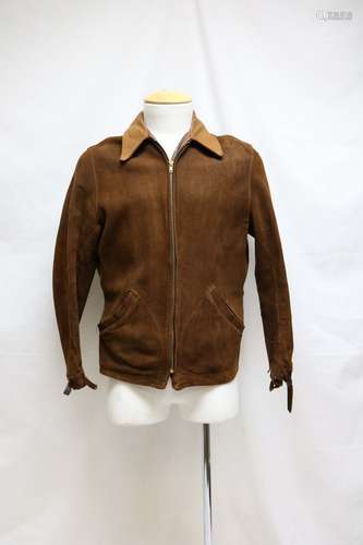 1930s mens brushed leather belt back jacket