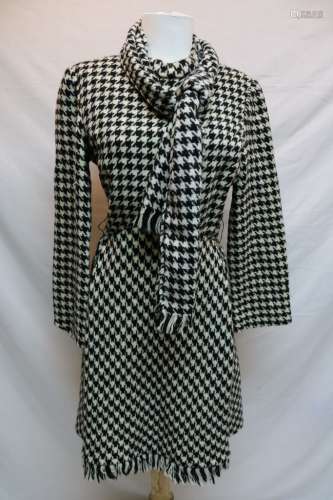 1960's Lord & Taylor Black & White Hounds tooth Wool Dress