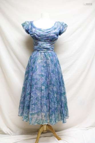 1950s watercolor chiffon dress