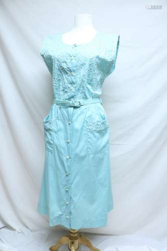 1950's Ice Blue Eyelet Cotton Day Dress