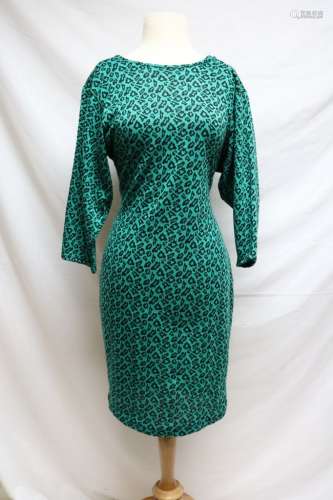 1980s green animal print dress