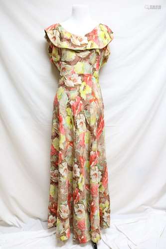 1940s silk floral evening gown