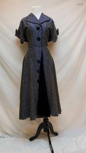 1950's Navy Striped Taffeta Dress