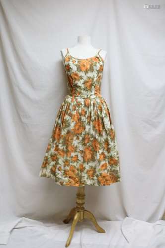 1960s orange rose cotton dress