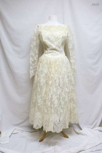 1950s lace tea length wedding dress